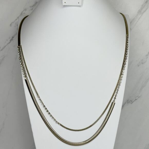 Chico's Rhinestone Herringbone Chain Necklace ✨ Gold Tone Layering - Picture 1 of 9